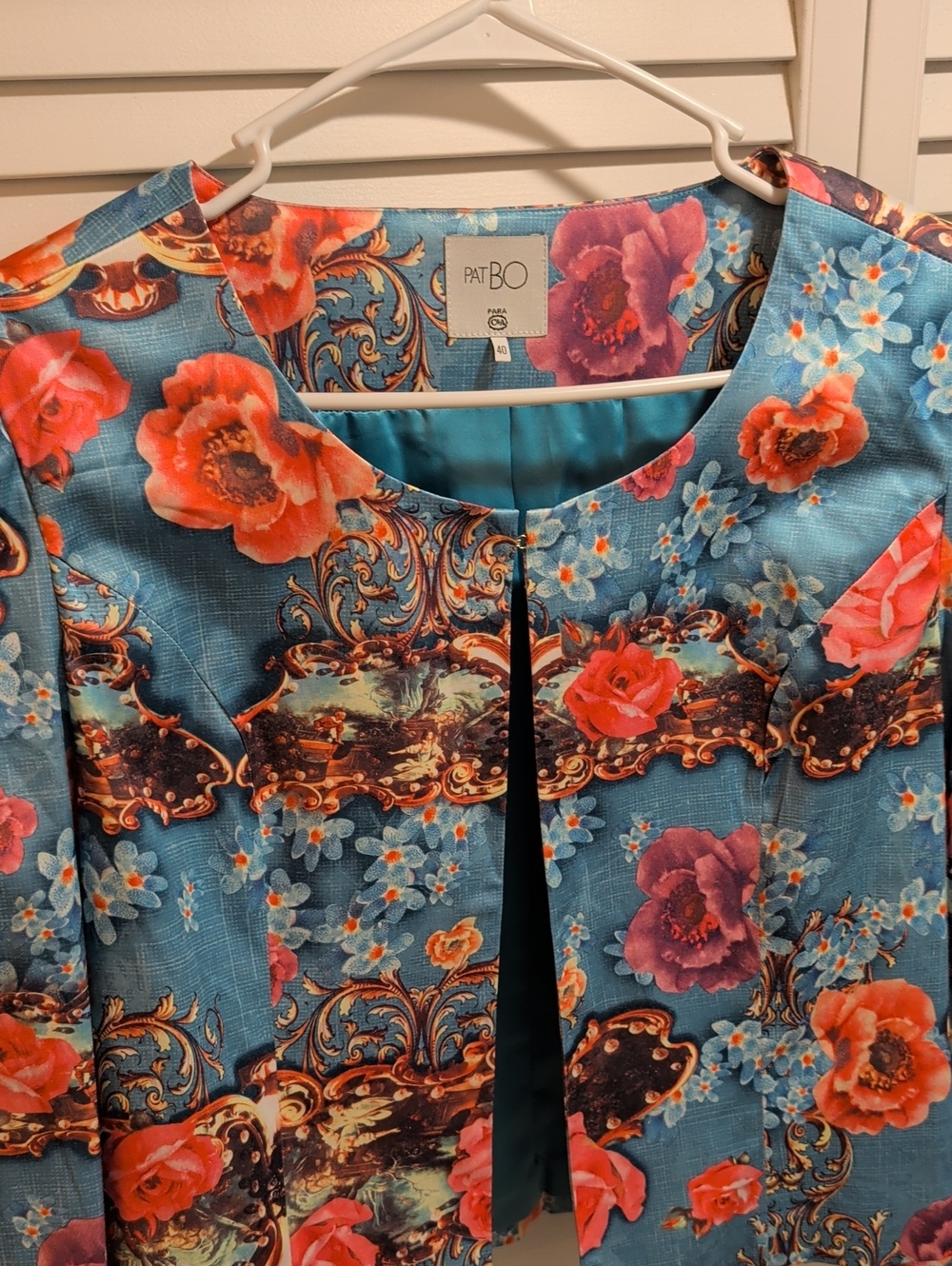 PatBO Floral Blue Garden Print Women's Coat Jacket
